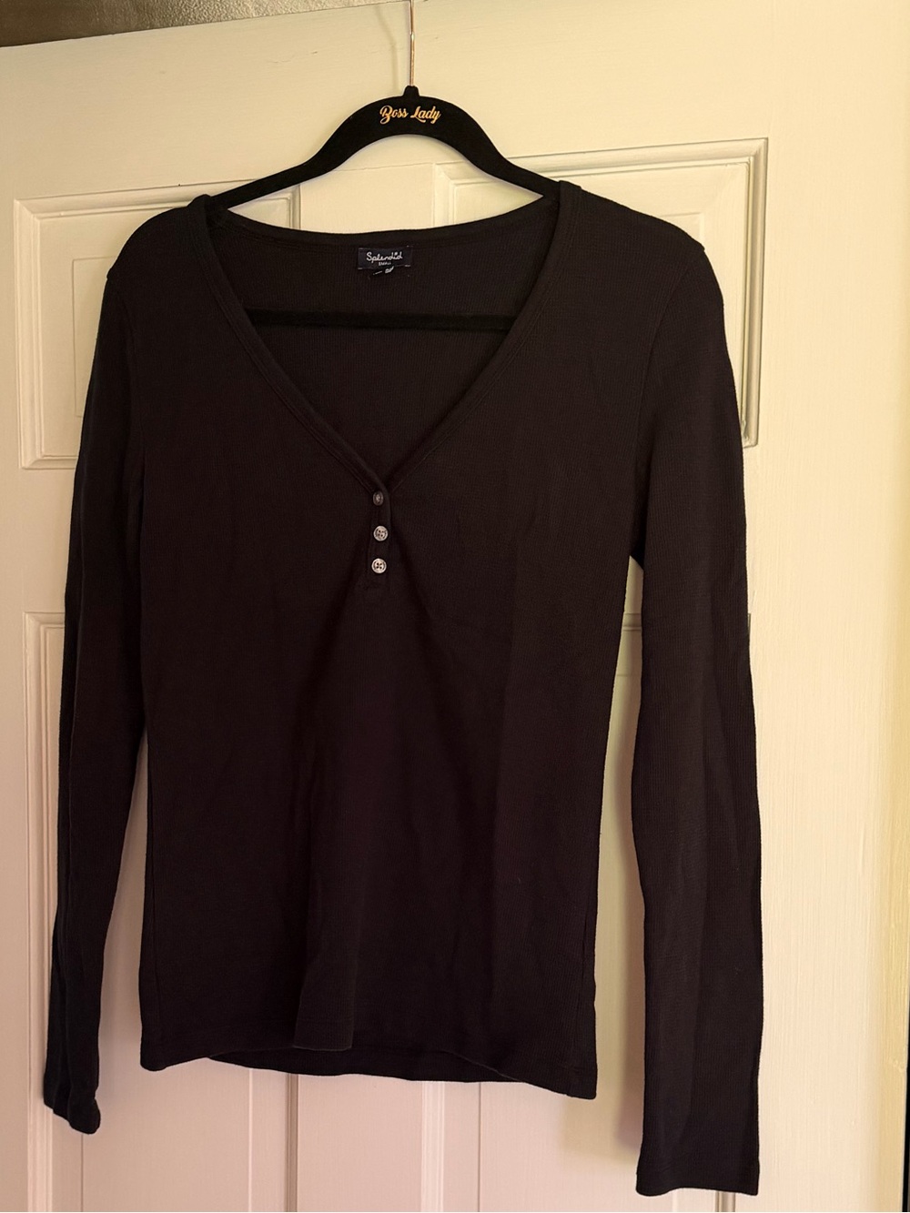 Splendid Black Long-Sleeve V-Neck Henley Top